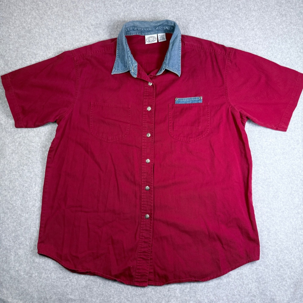 Carolina Blues Plus Button Down Shirt Womens 20W Red Denim Collar Short Sleeve